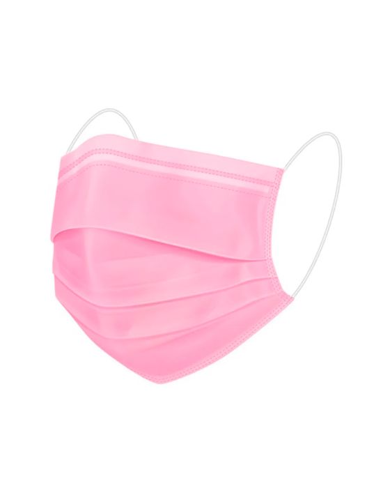 Máscara Tripla Rosa Descartável para Proteção e Higiene – Caixa com 50 Und