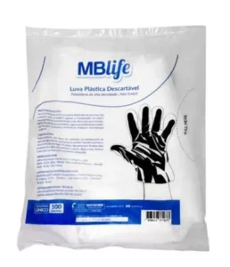 Luva Descartável Plástica Mblife C/ 100 Un Transparente