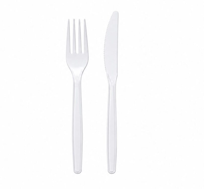Kit Garfo + Faca Branco Descartável Elite 5 pacotes com 50 kits
