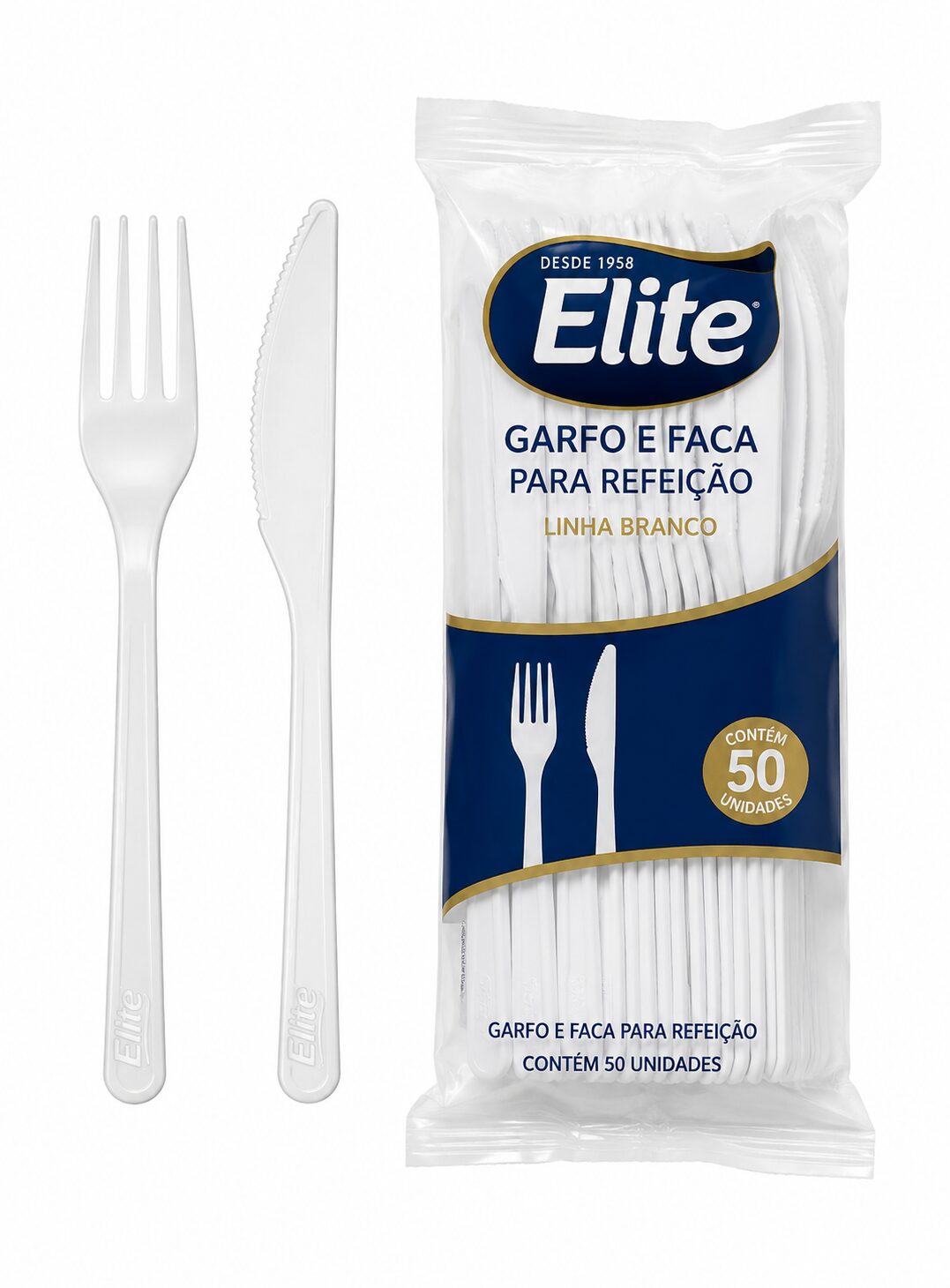 Kit Garfo + Faca Branco Descartável Elite