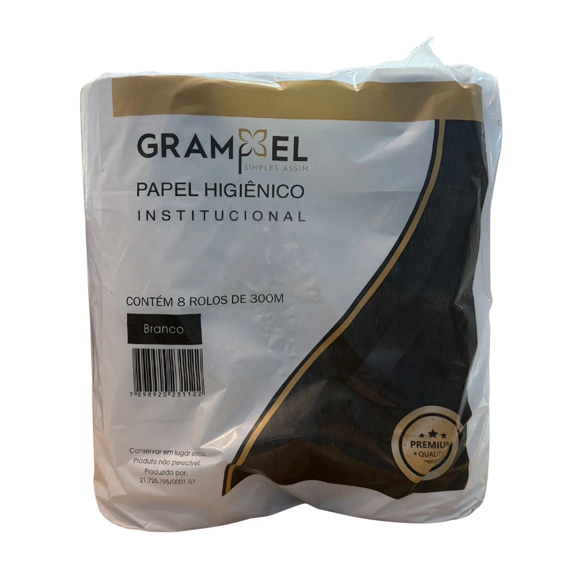 Papel Higiênico Folha Luxo Grampel 300m –  8 Rolos
