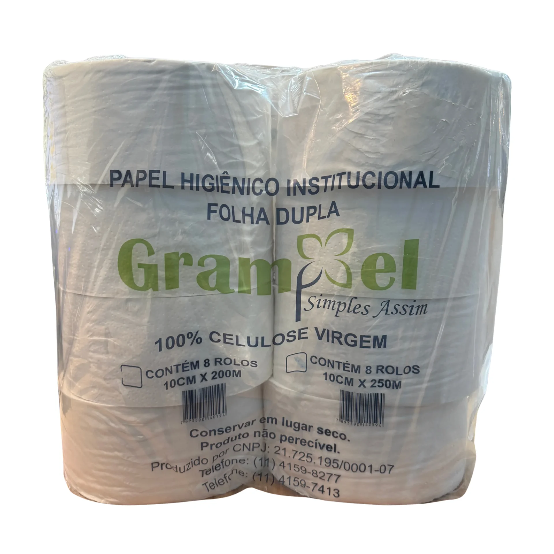 Papel Higiênico Folha Dupla Grampel 250m –  8 Rolos