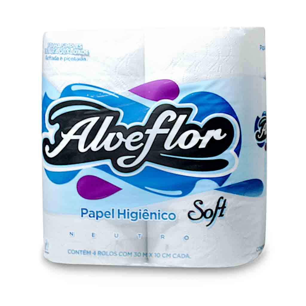 Papel Higiênico Folha Simples Alveflor 30m – 16 Fardos de 4 Rolos