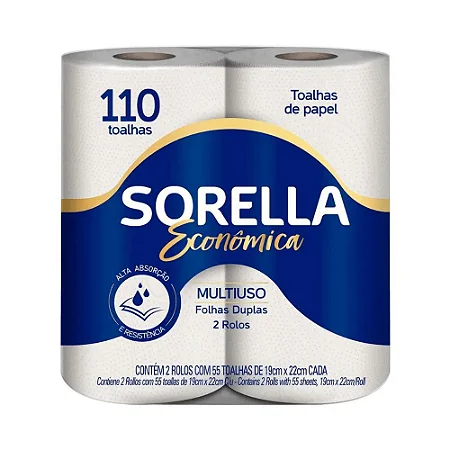 Papel Toalha 19x22cm Sorella – 12 Kits de 2 Unidades